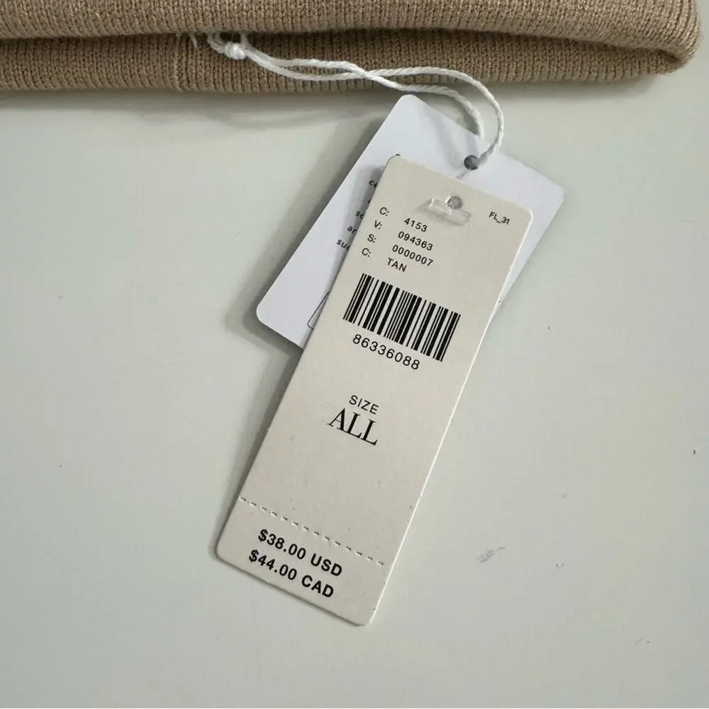 NWT ANTHROPOLOGIE Fine Gauge Beanie Tan Hat Soft Beige Cuffed Knit OS